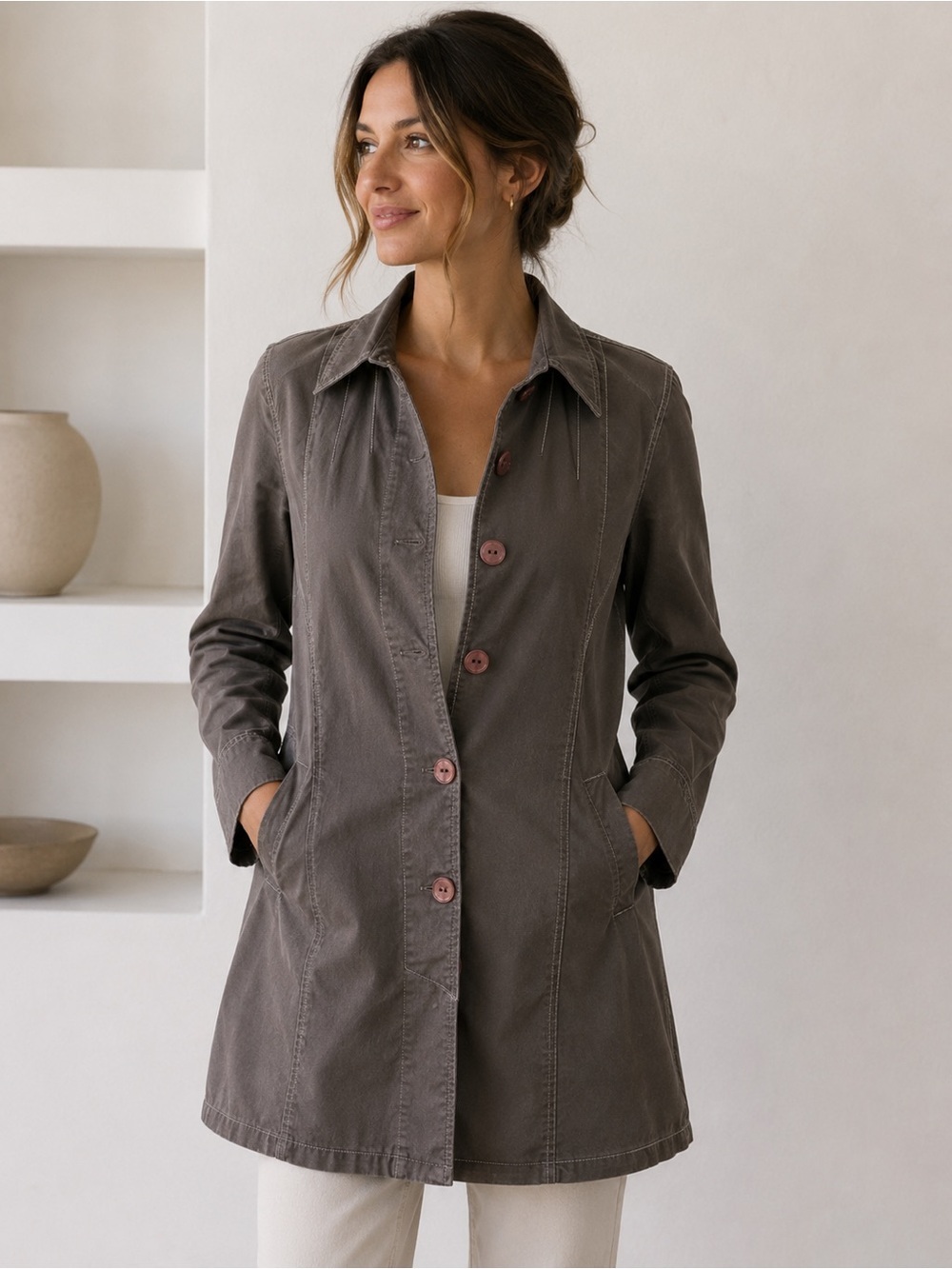 Inc. International Concepts sz S cotton trench 18” pit to pit and 35” length